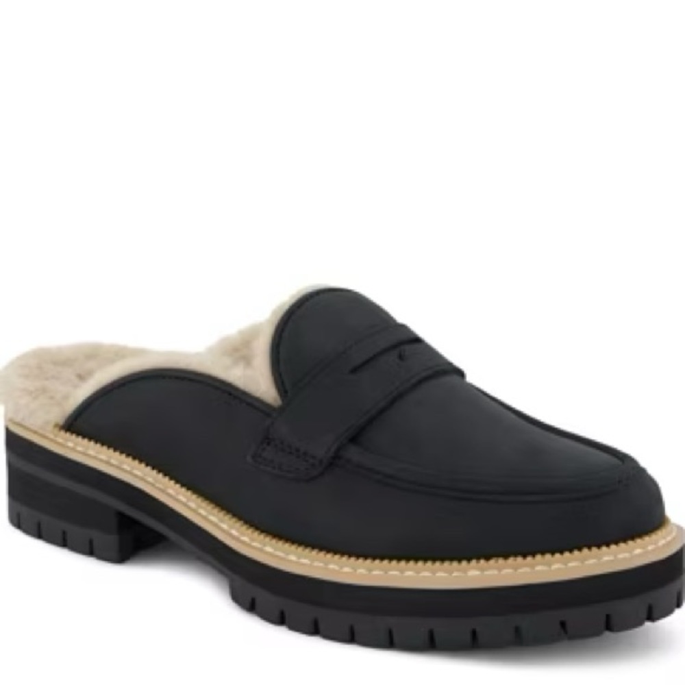 Toms Black Leather Loafers with Cream Lining
